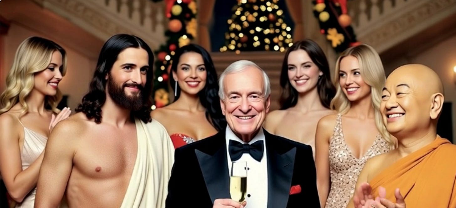 My heroes at the Playboy Mansion as visualized by Grok.